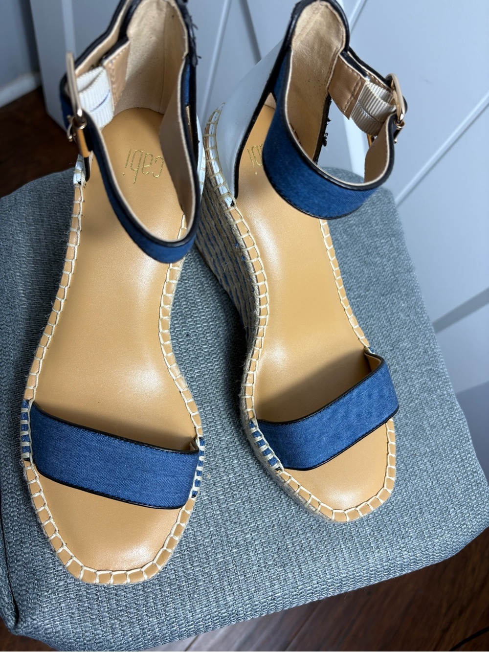 Blue Espadrille Wedge Sandals with Ankle Strap